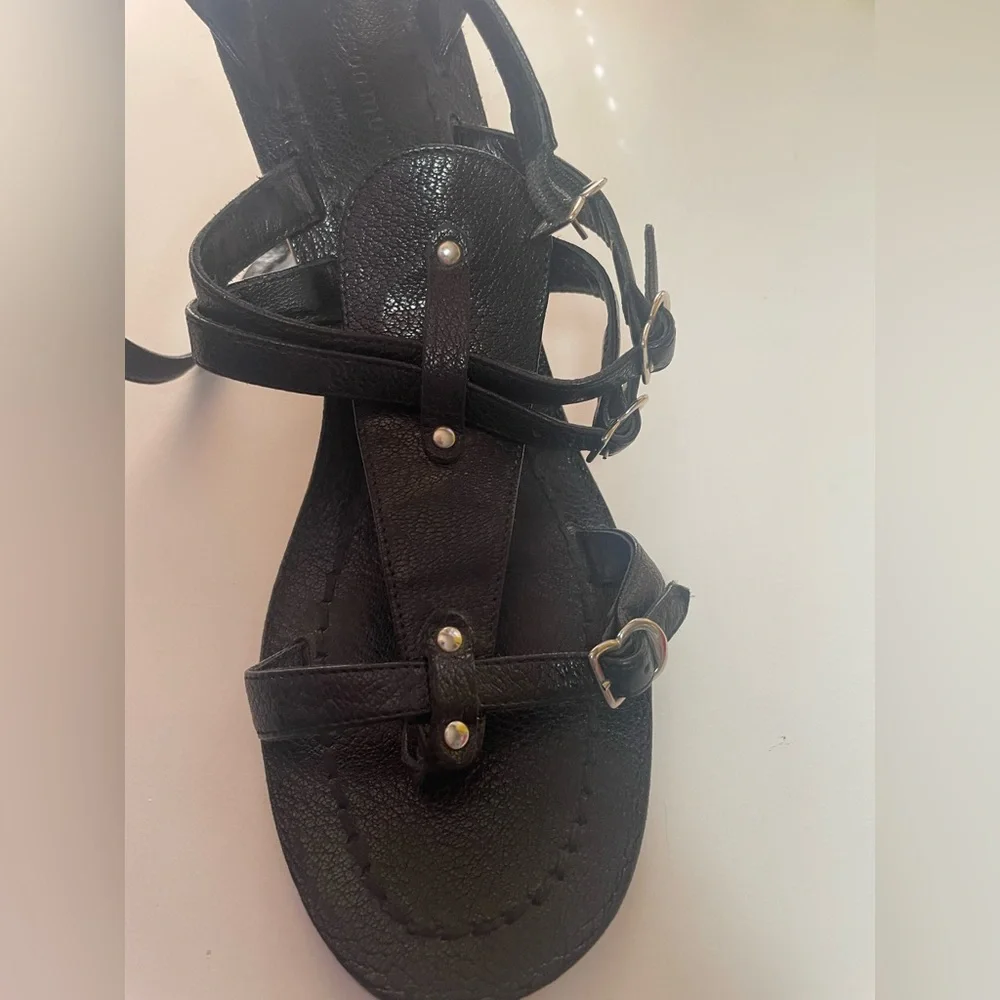 Sigerson Morrison Women’s Greek Black Leather Wood Heel Sandals - Picture 10 of 16